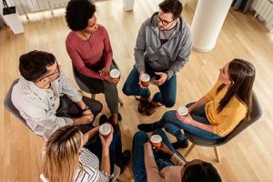 a group talks during concerta addiction treatment