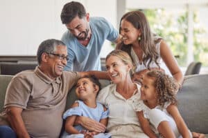 parents and children engage in family therapy activities