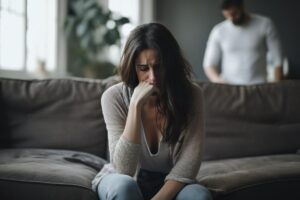 a person holds their hand to their face in disappointment after recognizing alcohol abuse warning signs